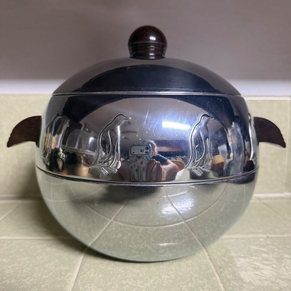 Vintage West Bend Penguin Hot & Cold Server Aluminum Ice Bucket Bakelite Handles